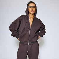 Oversized Double Zip Up Jacket In Chocolate Brown, Women's Size UK 6