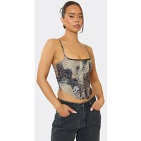 Strappy Lace Trim Corset Top In Multi Animal Print, Women's Size UK 6