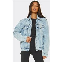 Shoulder Pad Boxy Jacket In Light Blue Wash Denim, Women's Size UK 8