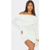 Asymmetric Neck Overlay Mini Dress In Cream Rib, Women's Size UK 10
