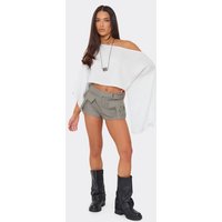 Low Rise Belted Pocket Detail Cargo Shorts In Grey, Women's Size UK 6