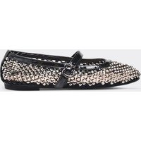 Zinc Stud Detail Flat Ballet Pump In Black Faux Leather, Women's Size UK 5