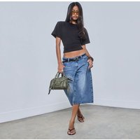 Low Waist Wide Leg Jorts In Blue Denim, Women's Size UK 6