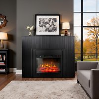 Cheminée électrique design au lattes décoratives ElectricSun LAMELIA noir mat, avec effet sonore, 3 couleurs, avec App, L120xH102cm