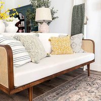 Mid Century Modern Cleo Rattan Sofa Oiled Walnut