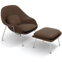 Womb Chair & Ottoman - Chrome Legs Aniline Leather-Dark Brown