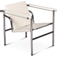 Mid Century Modern Corbusier Basculant Sling Chair Aniline Leather-White