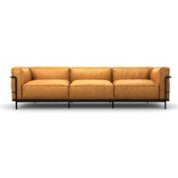 Corbusier Grand Modele Three-Seat Sofa With Down Cushions Aniline Leather-Camel / Black Powder-Coated Steel