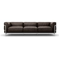 Corbusier Grand Modele Three-Seat Sofa With Down Cushions Aniline Leather-Dark Brown / Chrome Steel