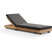 Powell Modern Outdoor Slatted Teak Wood Upholstered Modular Sectional Sofa | Lounge Chair - Bluebay 090