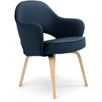 Saarinen Executive Leather Armchair - Wood Legs Aniline Leather-Twilight Blue / Natural Ash