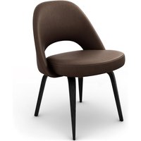 Saarinen Executive Leather Side Chair - Wood Legs Aniline Leather-Dark Brown / Black Stain