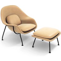 Womb Chair & Ottoman - Black Powder-Coated Steel Legs Vintage Leather-Cashew