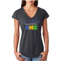 Autism Awareness Puzzle Pieces Ladies Tri Blend V-neck