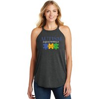 Autism Awareness Puzzle Pieces Ladies Tri Rocker Tank Top
