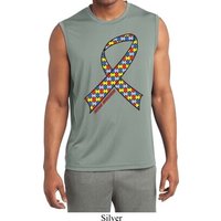 Autism Awareness Ribbon Mens Sleeveless Moisture Wicking Shirt