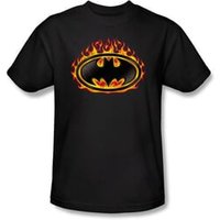 Batman Kids T-Shirt - Bat Flames Shield Youth Black Tee