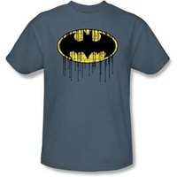 Batman Kids T-Shirt - Dripping Brick Wall Shield Youth Slate Blue Tee