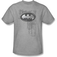 Batman Kids T-Shirt - Riveted Metal Logo Youth Heather Gray Tee