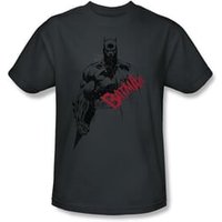 Batman Kids T-Shirt - Sketch Bat Red Logo Youth Charcoal Grey Tee