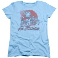 Betty Boop Womens Shirt All American Biker Light Blue T-Shirt
