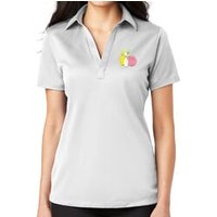 Ladie's Pastel Bowling Pins No Button Polo Shirt, 2XL White
