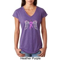 Breast Cancer Awareness Heaven Can Wait Ladies Tri Blend V-Neck Shirt