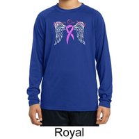 Breast Cancer Heaven Can Wait Kids Dry Wicking Long Sleeve Shirt