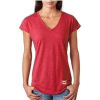 Canada Flag Patch Bottom Print Ladies Tri Blend V-neck
