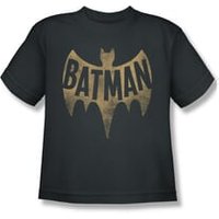 Classic Batman Shirt Kids Distressed Logo Charcoal T-Shirt