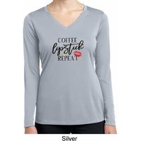 Coffee Lipstick Repeat Ladies Moisture Wicking Long Sleeve Shirt