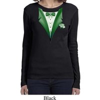 Dark Green Tuxedo Ladies Long Sleeve Shirt