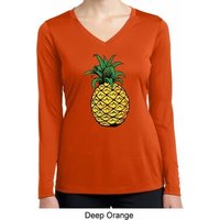 Distressed Pineapple Ladies Dry Wicking Long Sleeve Shirt