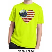 Distressed USA Heart Kids Moisture Wicking Shirt