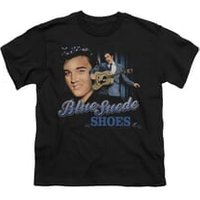 Elvis Presley Shirt Kids Blue Suede Shoes Black T-Shirt