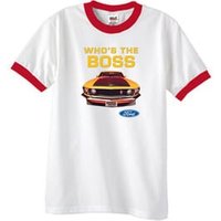 Ford Mustang Boss Ringer T-Shirt - Who's The Boss 302 White/Red Tee