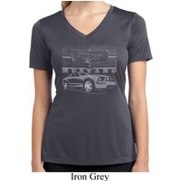 Ford Mustang with Grill Ladies Moisture Wicking V-neck Shirt