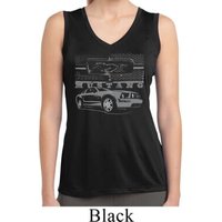 Ford Mustang with Grill Ladies Sleeveless Moisture Wicking Shirt