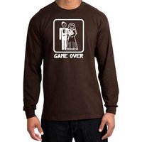 Game Over Long Sleeve Shirt Funny Marriage Brown Shirt - White Print