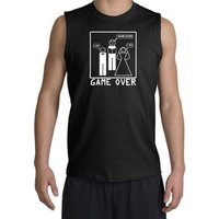 Game Over Marriage Ceremony Shooter Black Muscle Shirt - White Print