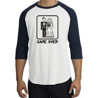 Game Over Raglan Shirt Funny Marriage White/Navy - Black Print