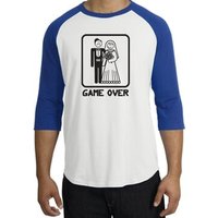 Game Over Raglan Shirt Funny Marriage White/Royal - Black Print
