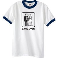 Game Over Ringer T-shirt Funny White/Navy Tee - Black Print