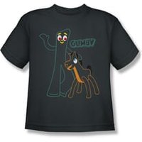 Gumby Shirt Kids Outlines Charcoal T-Shirt