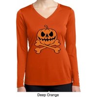Halloween Pumpkin Skeleton Ladies Dry Wicking Long Sleeve Shirt