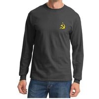 Hammer and Sickle Shirt Yellow Logo Pocket Print Long Sleeve Shirt