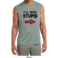 I'm With Stupid Black Print Mens Sleeveless Moisture Wicking Shirt