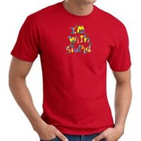 I'm With Stupid T-Shirt - Funny Two Ways Adult Red Tee Shirt