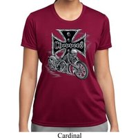 Ladies Biker Shirt Chopper Cross Skeleton Moisture Wicking Tee T-Shirt