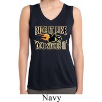 Ladies Biker Shirt Ride It Sleeveless Moisture Wicking Tee T-Shirt